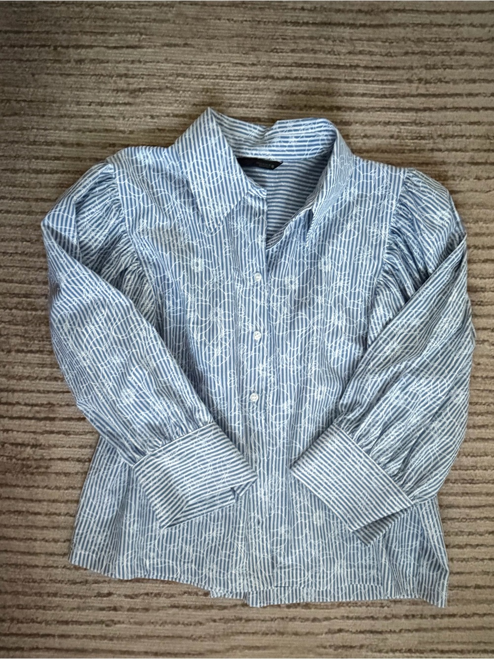 Zara Blue and White Button-Front 3/4 sleeve Top NWOT